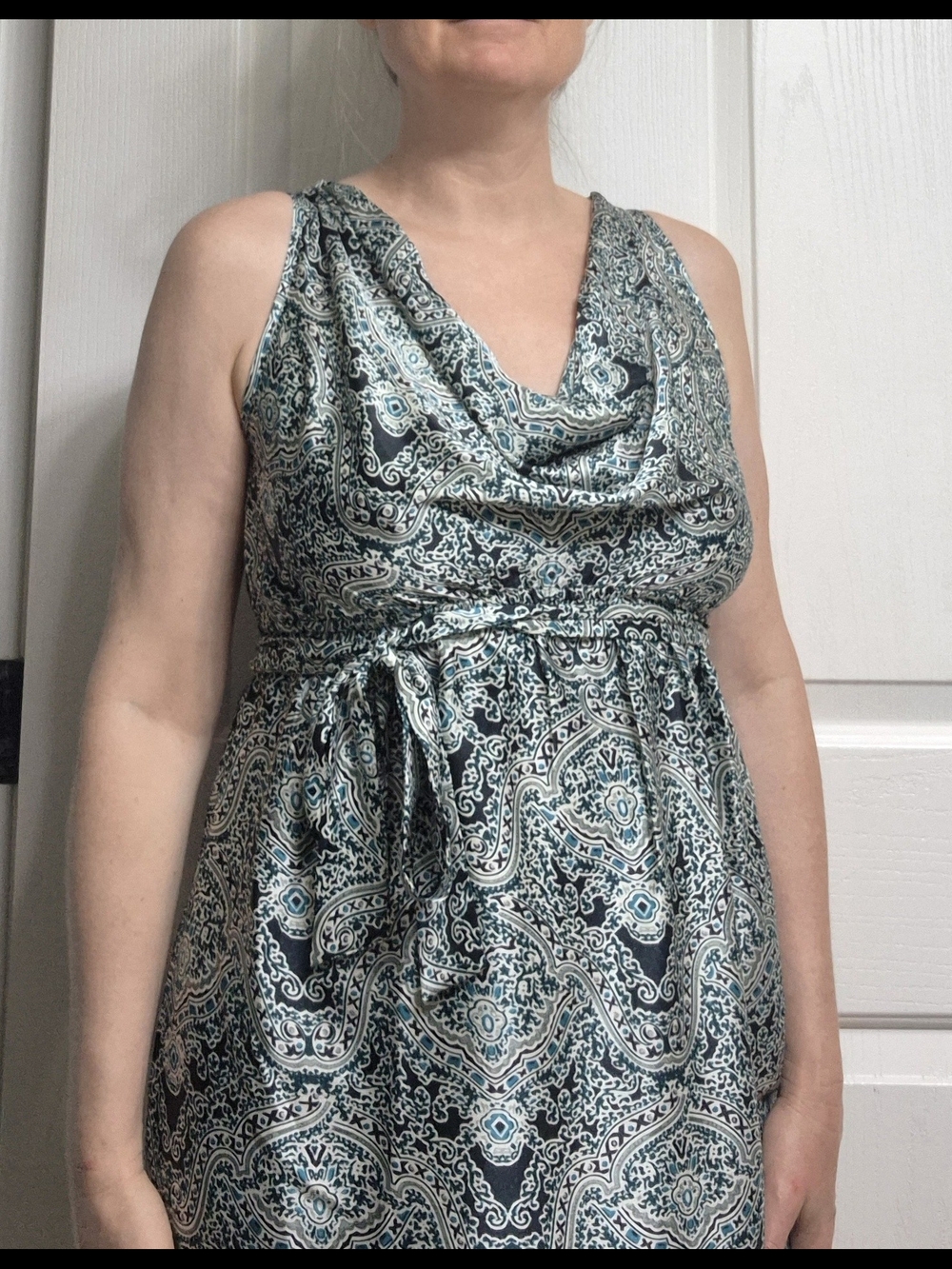 Motherhood Maternity Navy, Teal & White Paisley Scoop Neck Top/Dress